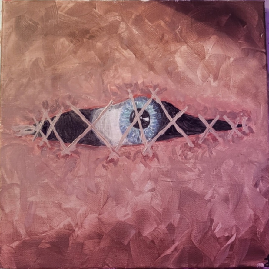 Painting of eye stitched in socket