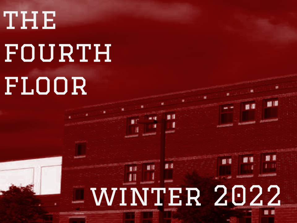 A distorted picture of BHS in red shades, the title The Fourth Floor and Winter 2022 are overlayed in white block lettering